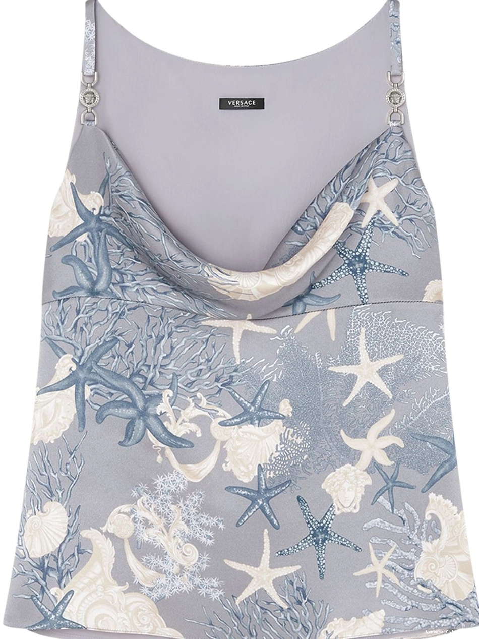 Affordable cowl-neck silk Barocco Versace top Sea Women 0726